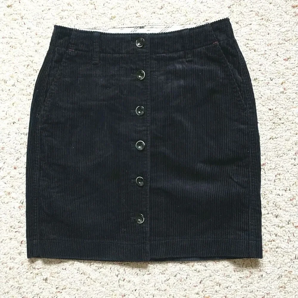 Ines DeLa Fressange X Uniqlo Mini Skirt 0 Blue WhaleCorduroy Front Button Cotton